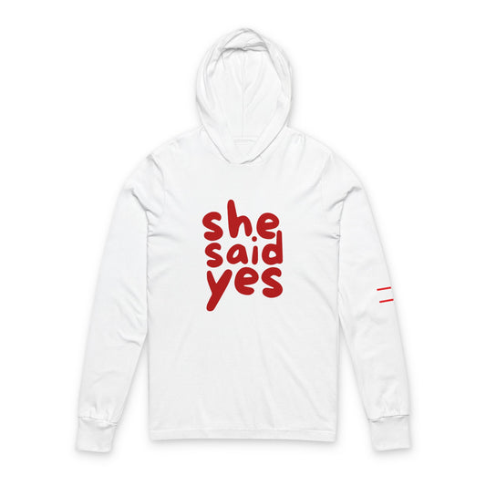 Men's "She Said Yes" Hoodie Long Sleeve Tee - Perfect for any event.