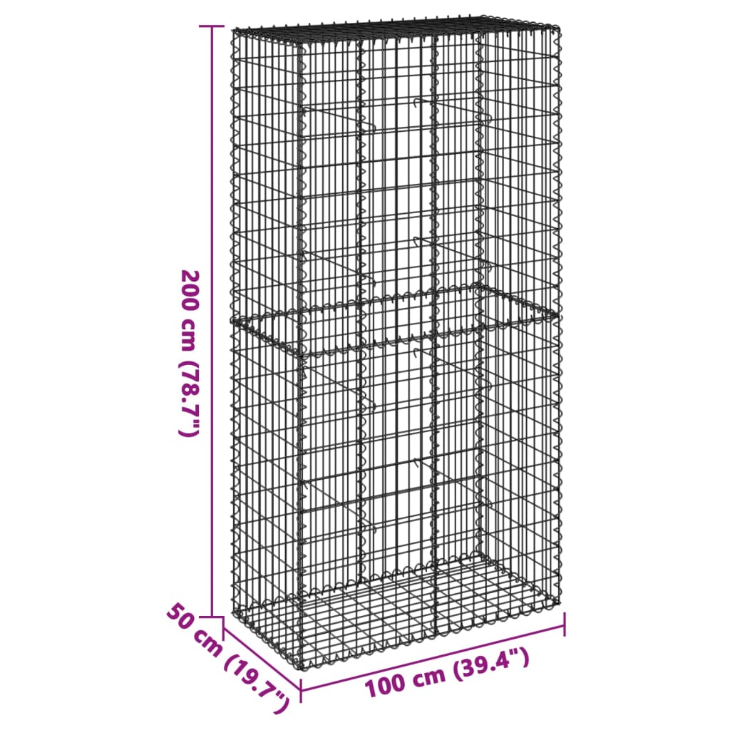 vidaXL Gabion Basket with Cover 39.4"x19.7"x39.4" Galvanized Iron