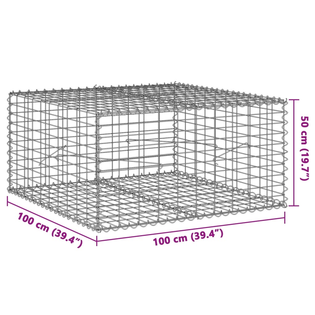 vidaXL Gabion Basket with Cover 39.4"x19.7"x39.4" Galvanized Iron